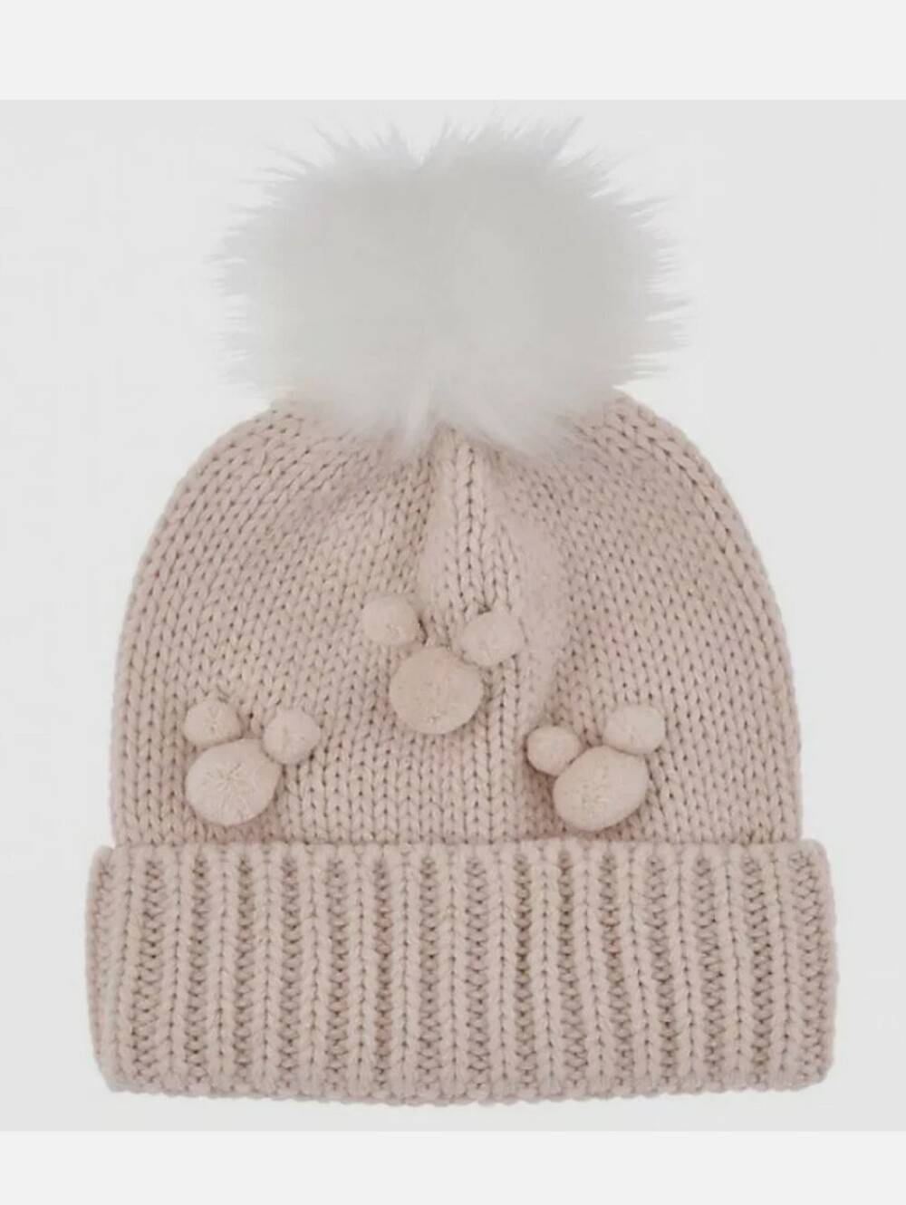 Disney Parks Icy Winter Mickey Mouse Pink Pom Pom Beanie Hat - EUC